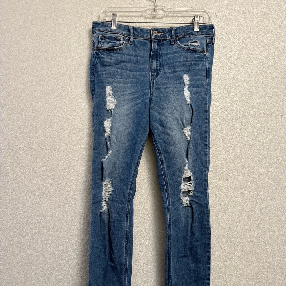 Hollister Women's Distressed Straight Leg Jeans - Blue